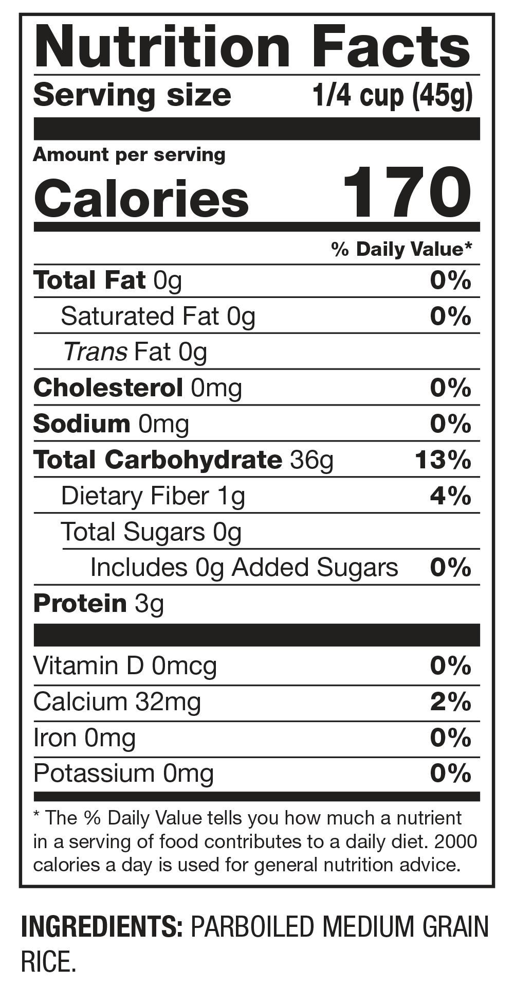Nutrition Facts Parboiled Medium Grain Rice