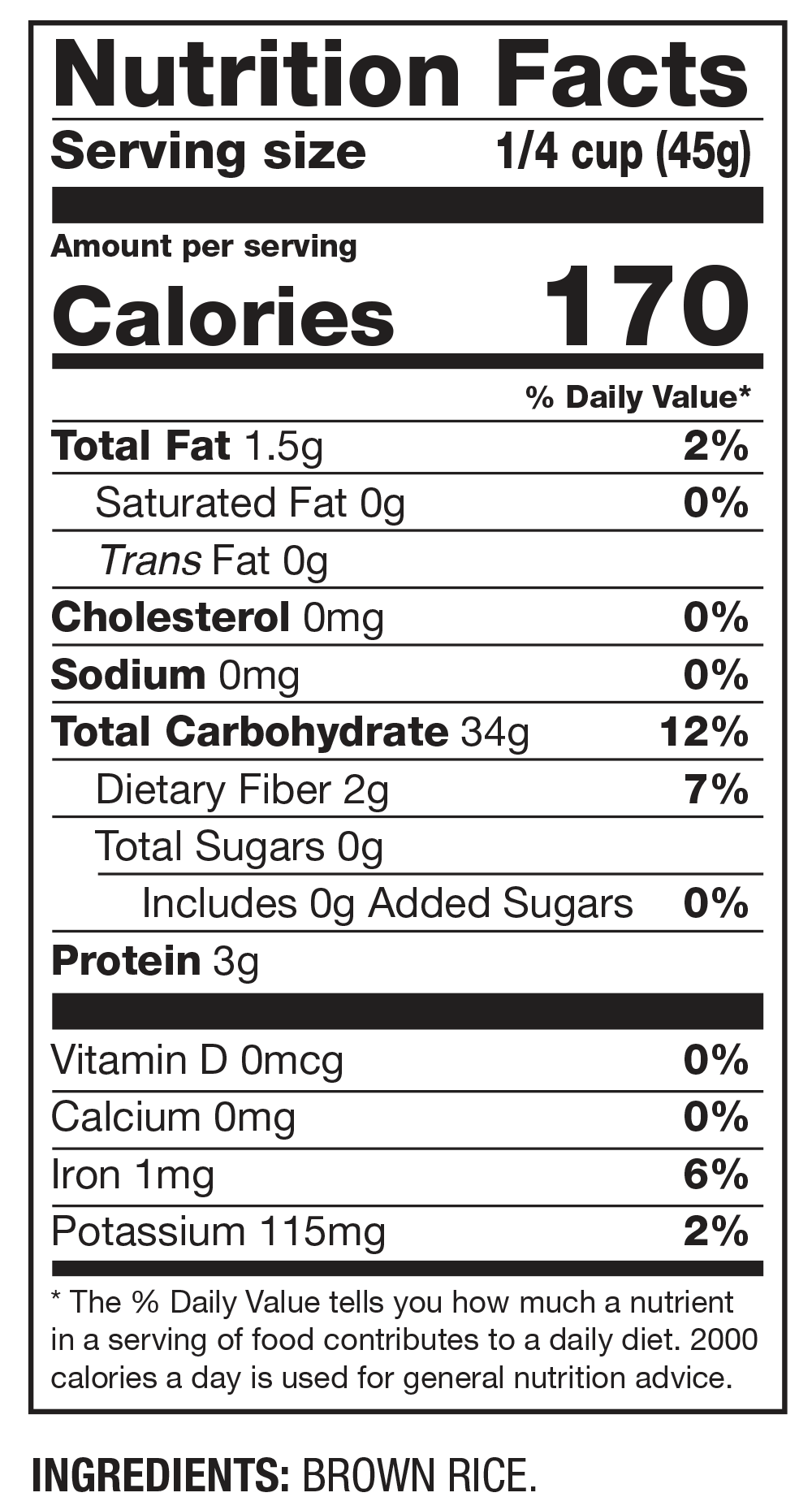 Nutrition Facts Whole Grain Brown Rice