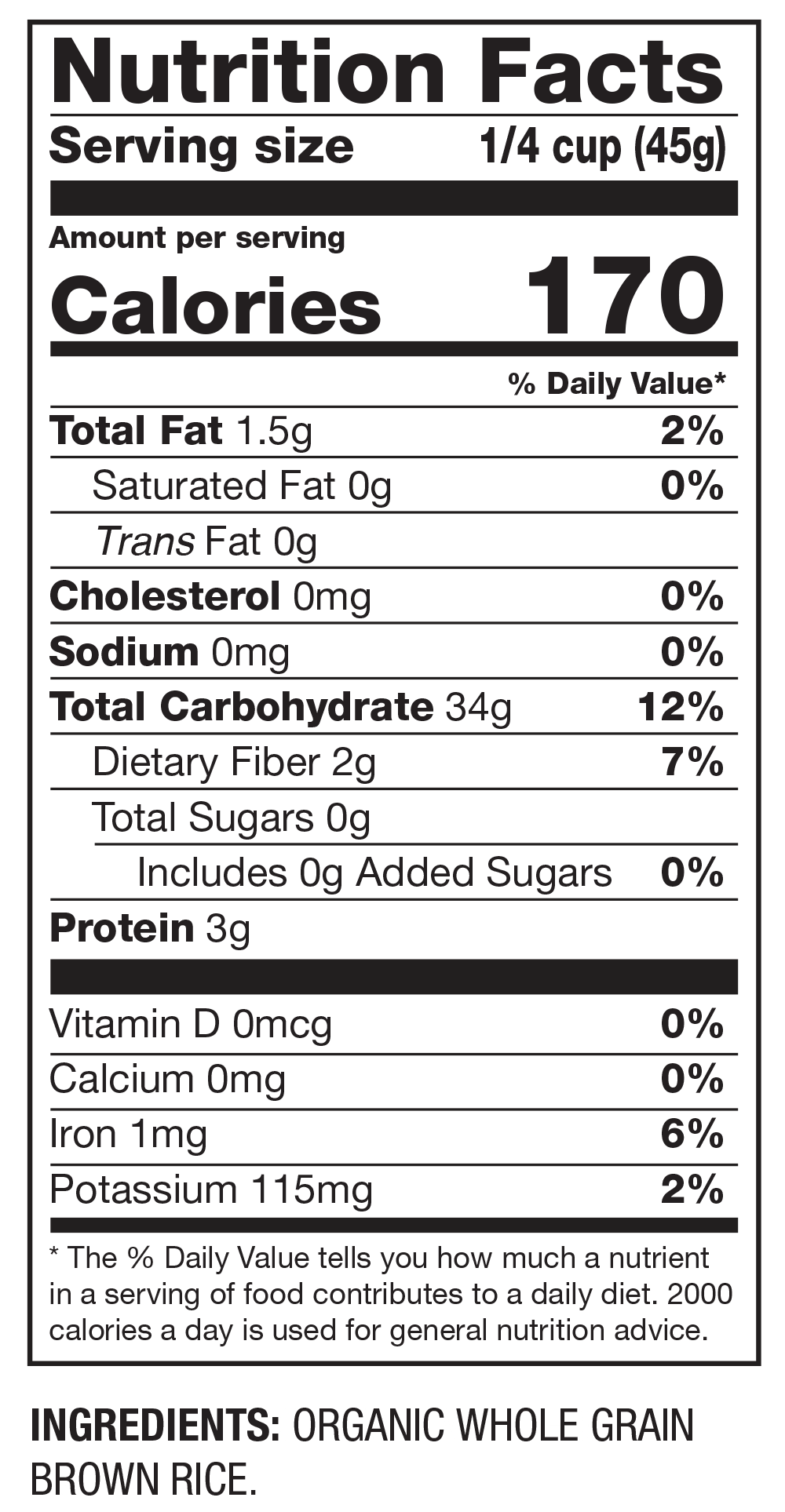 Nutrition Facts Organic Brown Rice