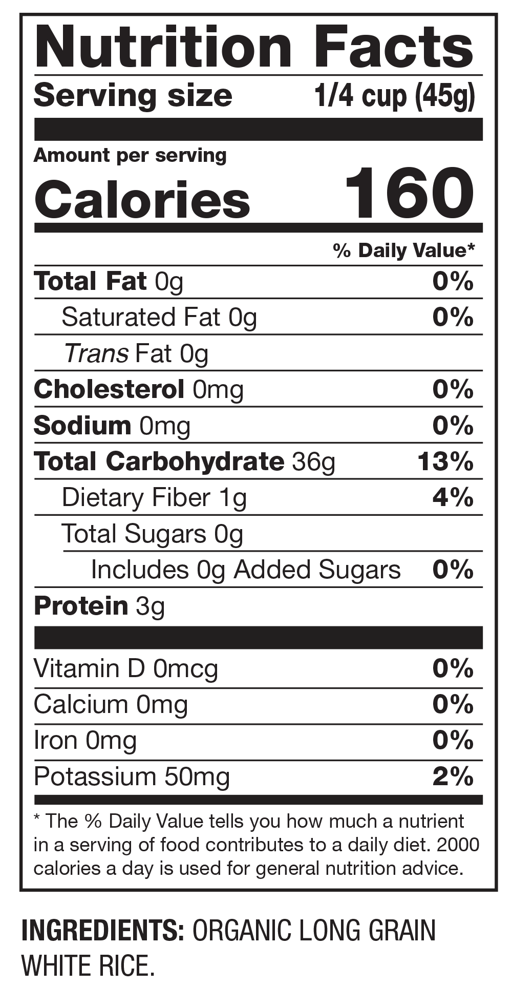 Nutrition Facts Organic White Rice