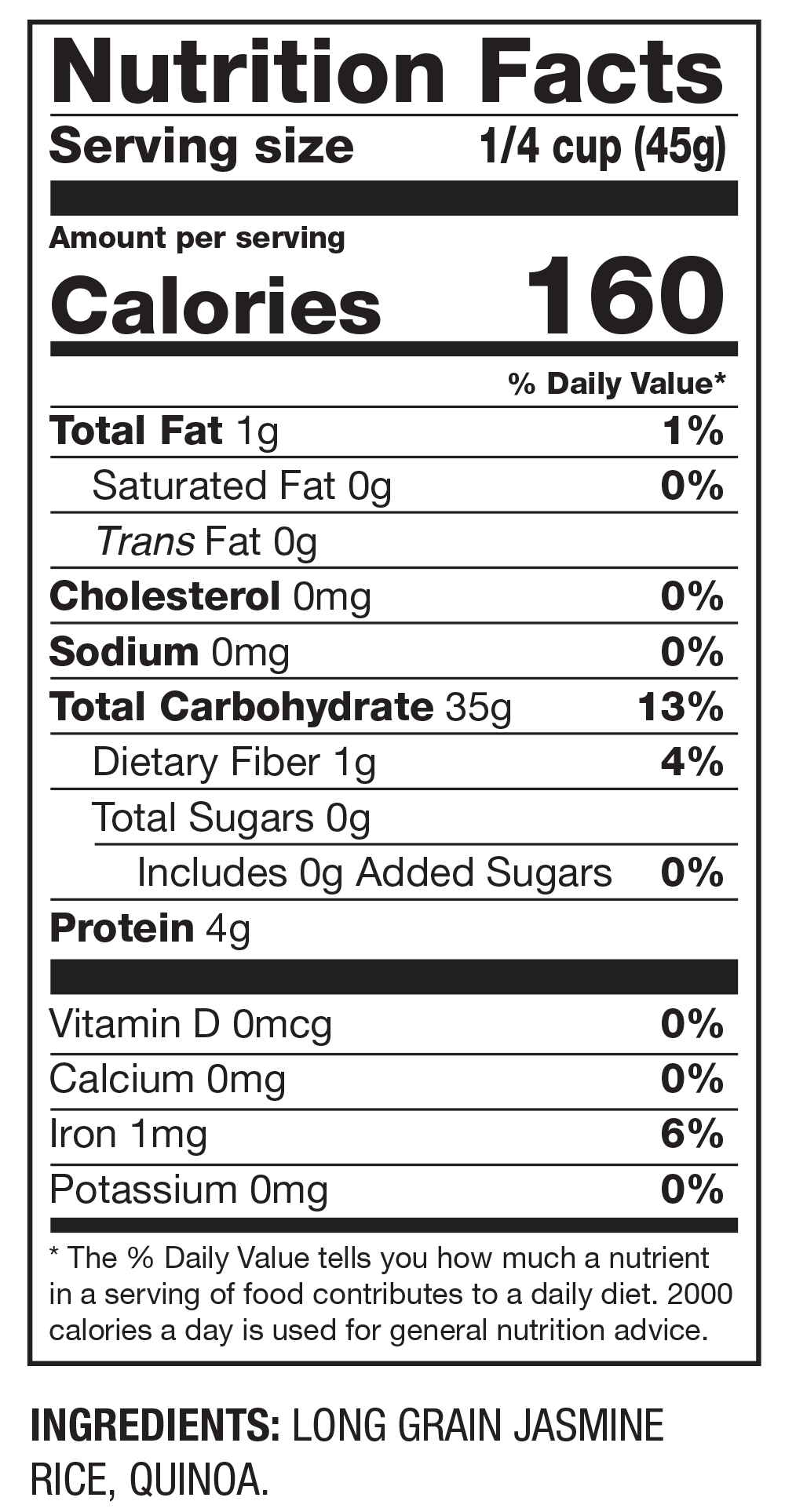 Nutrition Facts Jasmine Rice with Quinoa