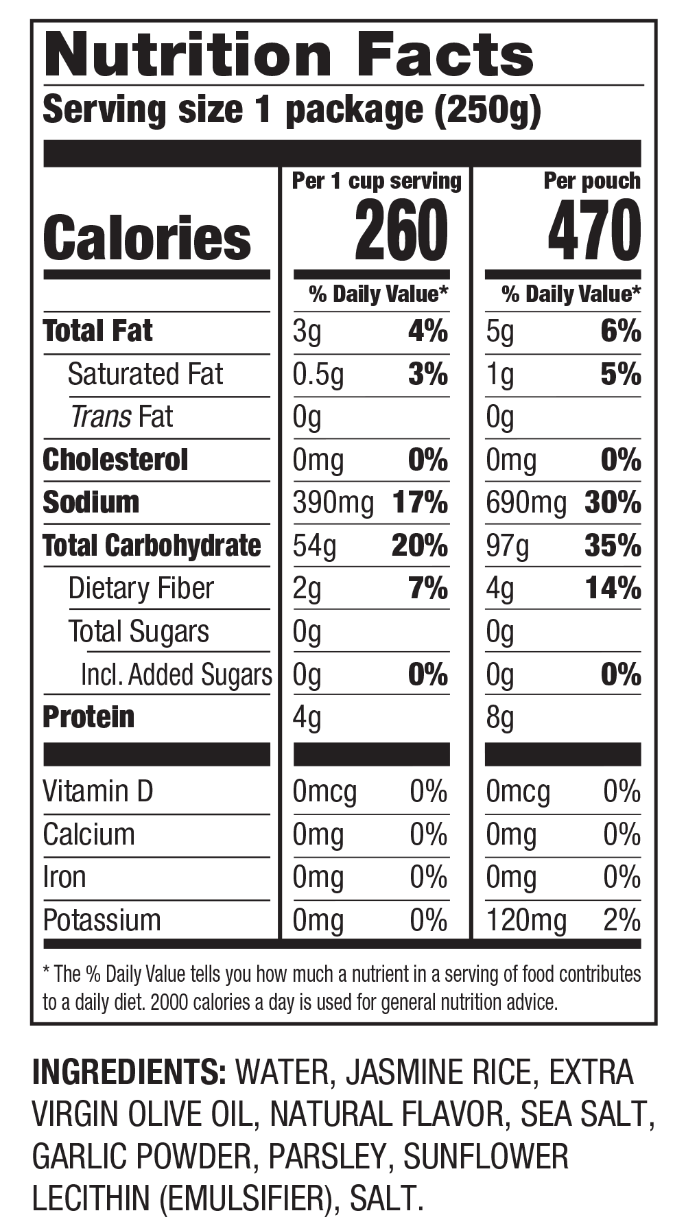 Nutrition Facts Garlic & Olive Oil Jasmine Rice | Ready to Heat in 90 Seconds