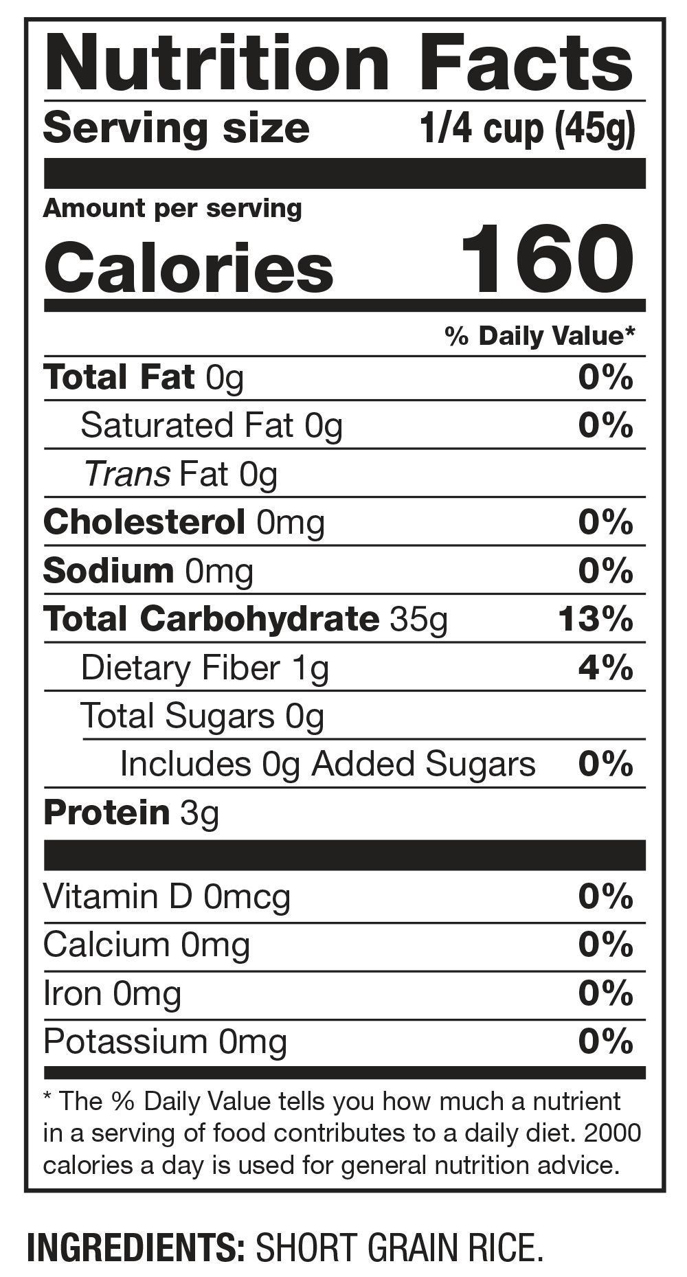 Nutrition Facts Valencia (Short Grain) Rice