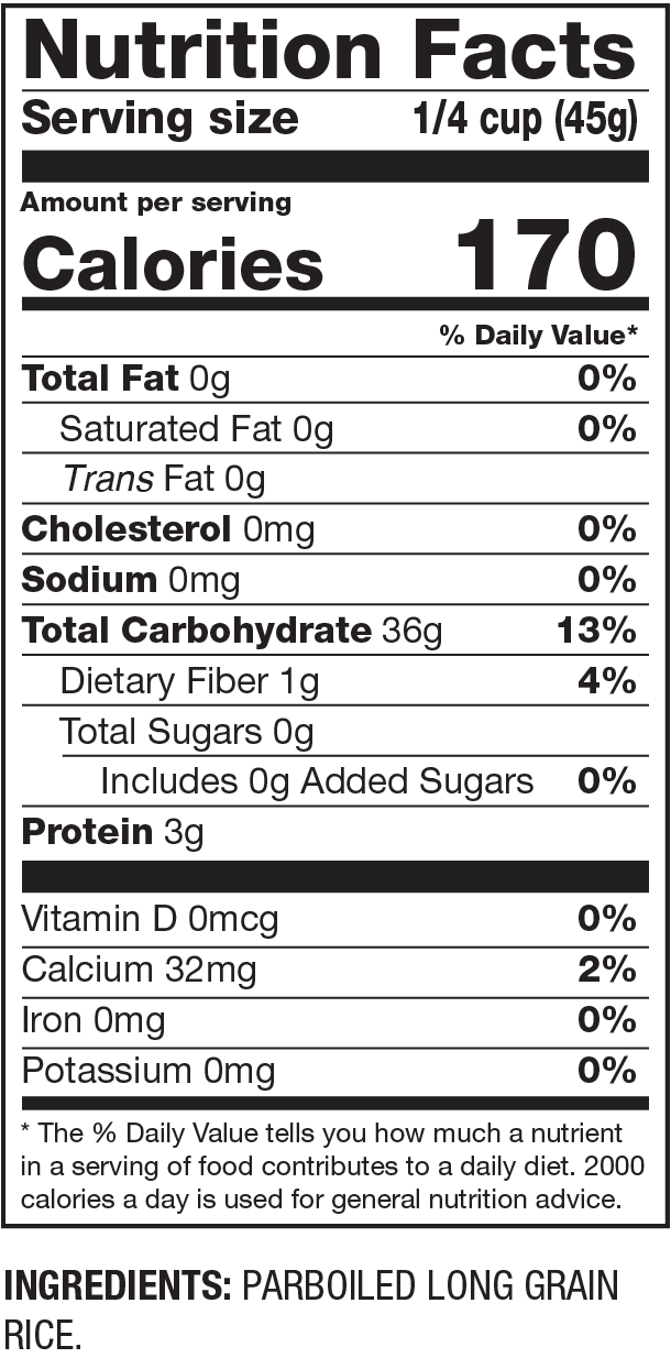 Nutrition Facts Arroz Mahatma® Fluffy Rice™