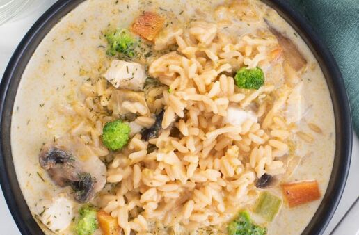 Soup bowl with broccoli, cheese and mushrooms