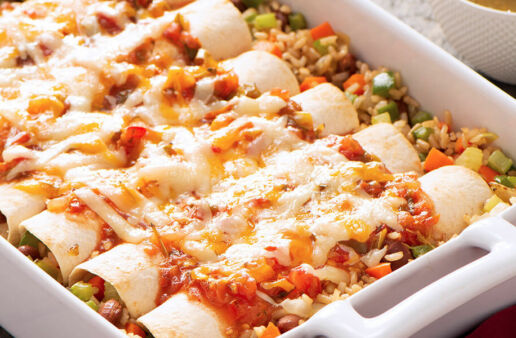 Baked enchiladas with brown rice and cheese