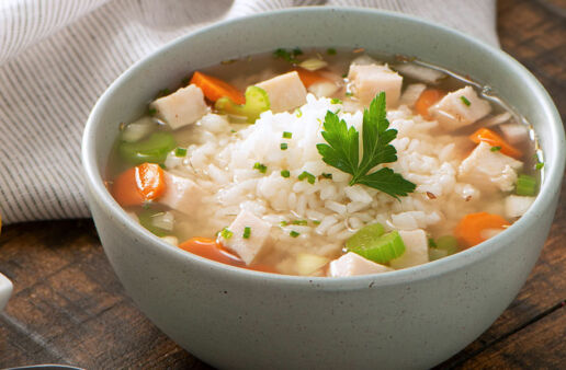 Homemade chicken and white rice soup