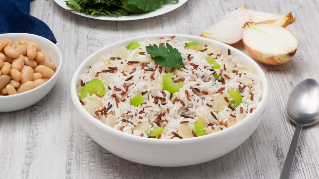Rice Pilaf Mix with Jasmine Rice, Wild Rice, Red Rice and fresh celery