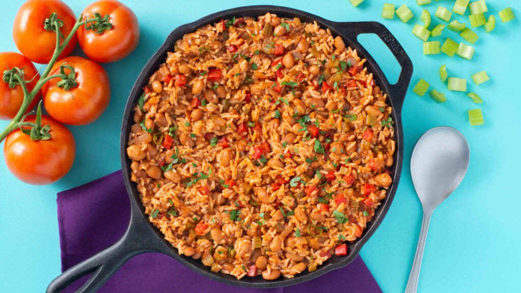 Rice skillet with red beans and tomatoes