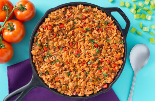 Rice skillet with red beans and tomatoes