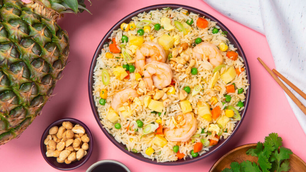 Shrimp Fried Rice with Pineapple, Peanuts and Jasmine Rice