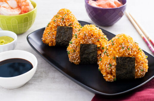 Fried rice cones with shrimp and nori seaweed