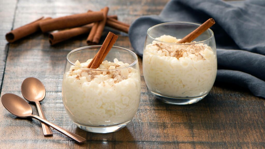 Traditional Arroz con Leche with Cinnamon Sticks