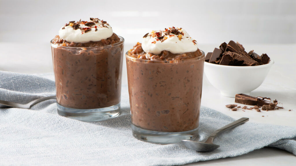 chocolate-rice-pudding-with-whipped-cream