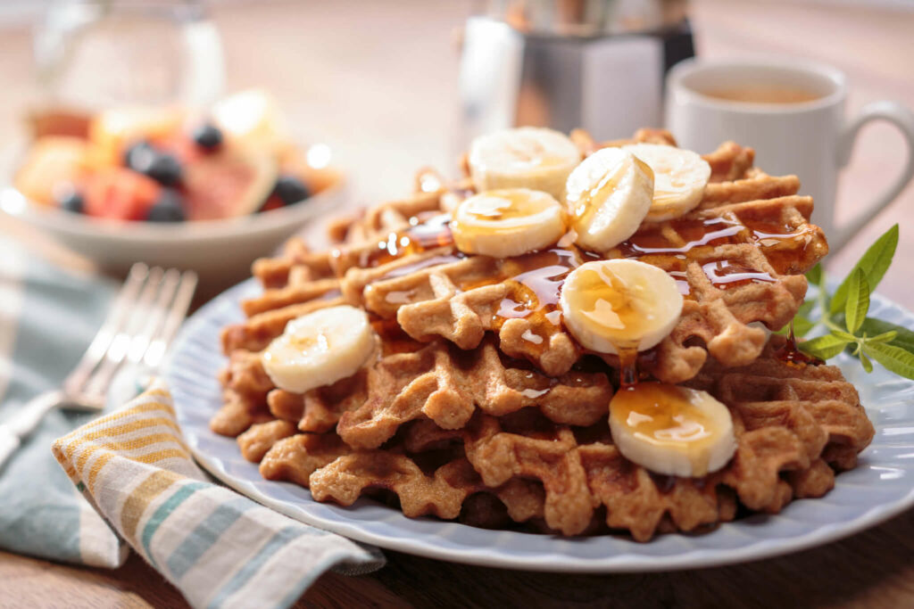 Waffles sin gluten de arroz y plátano