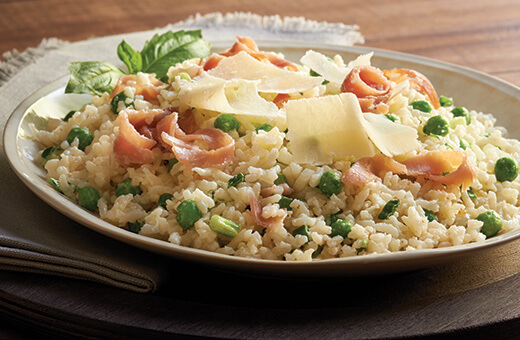 Prosciutto and Green Pea Risotto with Parmesan Cheese