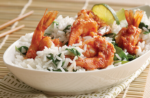 Arroz jazmín de coco con camarones