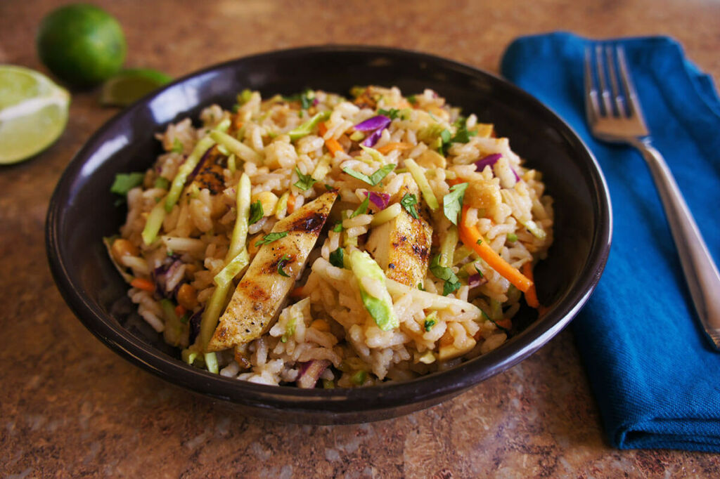 Spicy Chicken and Jasmine Rice Salad with Vegetables