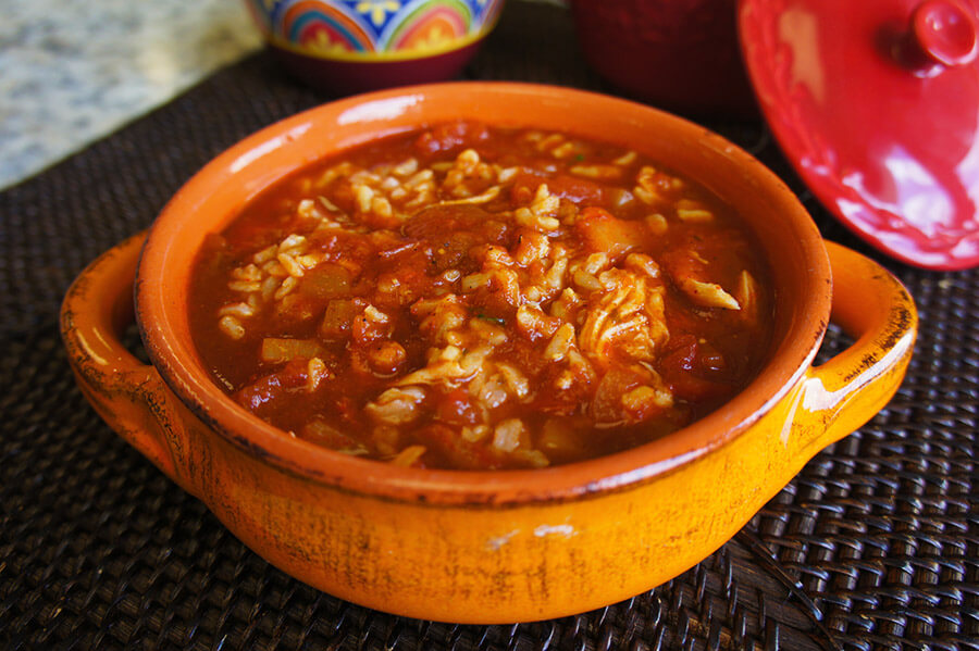 Bowl with Rice and Chicken Enchilada Soup