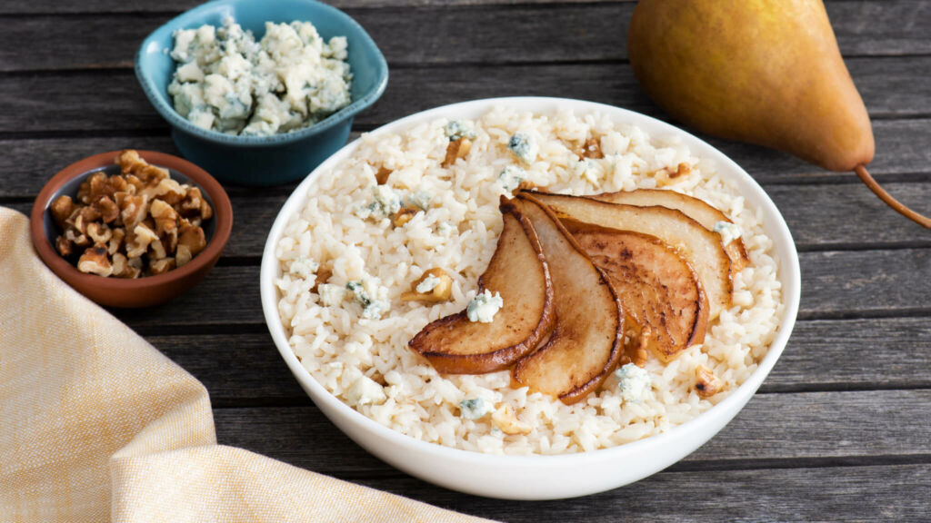 Blue Cheese Risotto with Pears and Toasted Walnuts