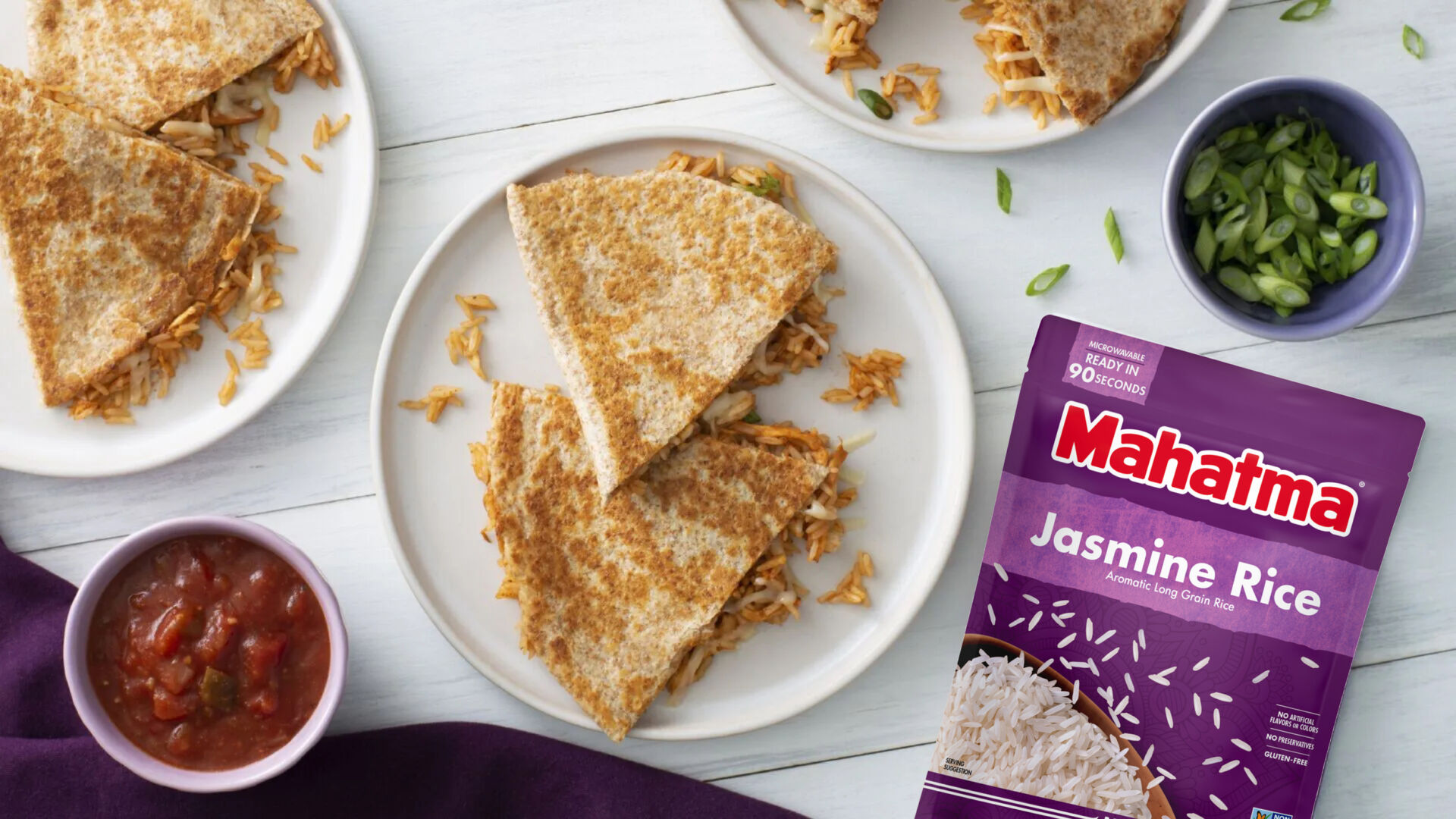 Quesadillas con pollo BBQ y arroz