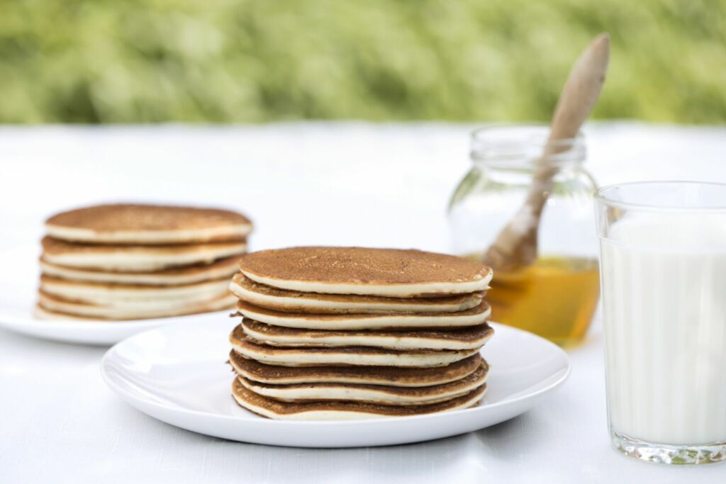 Stack of rice pancakes with honey