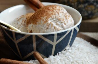 Horchata-inspired ice cream scoops with cinnamon and sugar