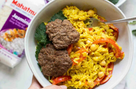 beef curry rice burger bowl