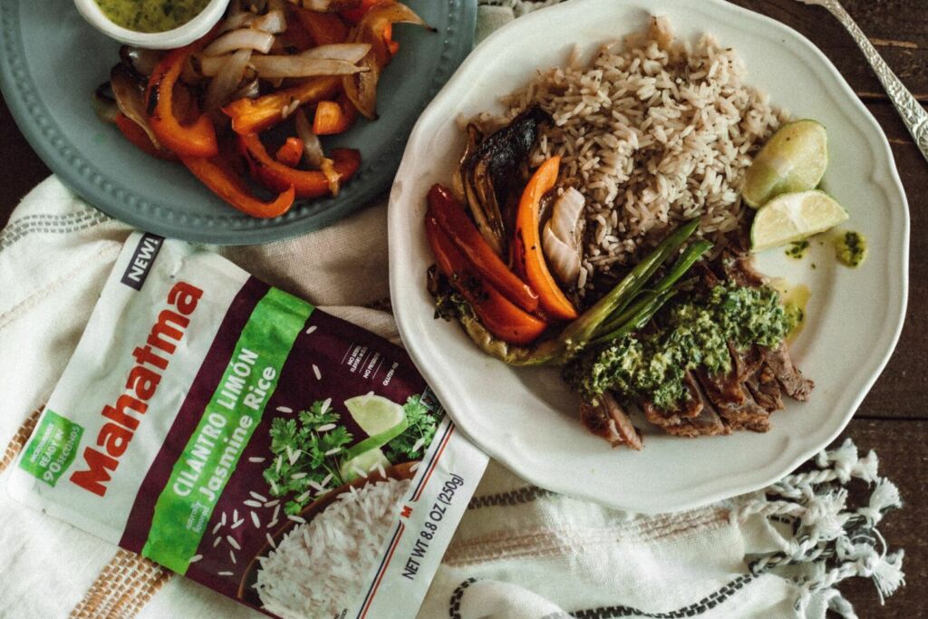 Steak fajitas with cilantro lime rice