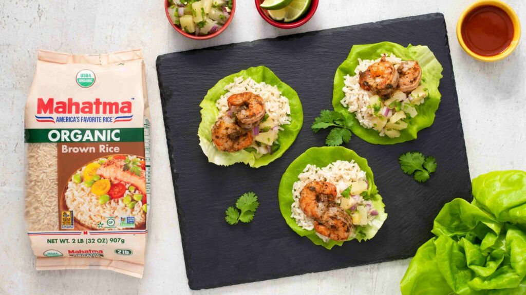 lettuce-wraps-with-organic-brown-rice-jerk-shrimp-and-pineapple-salsa