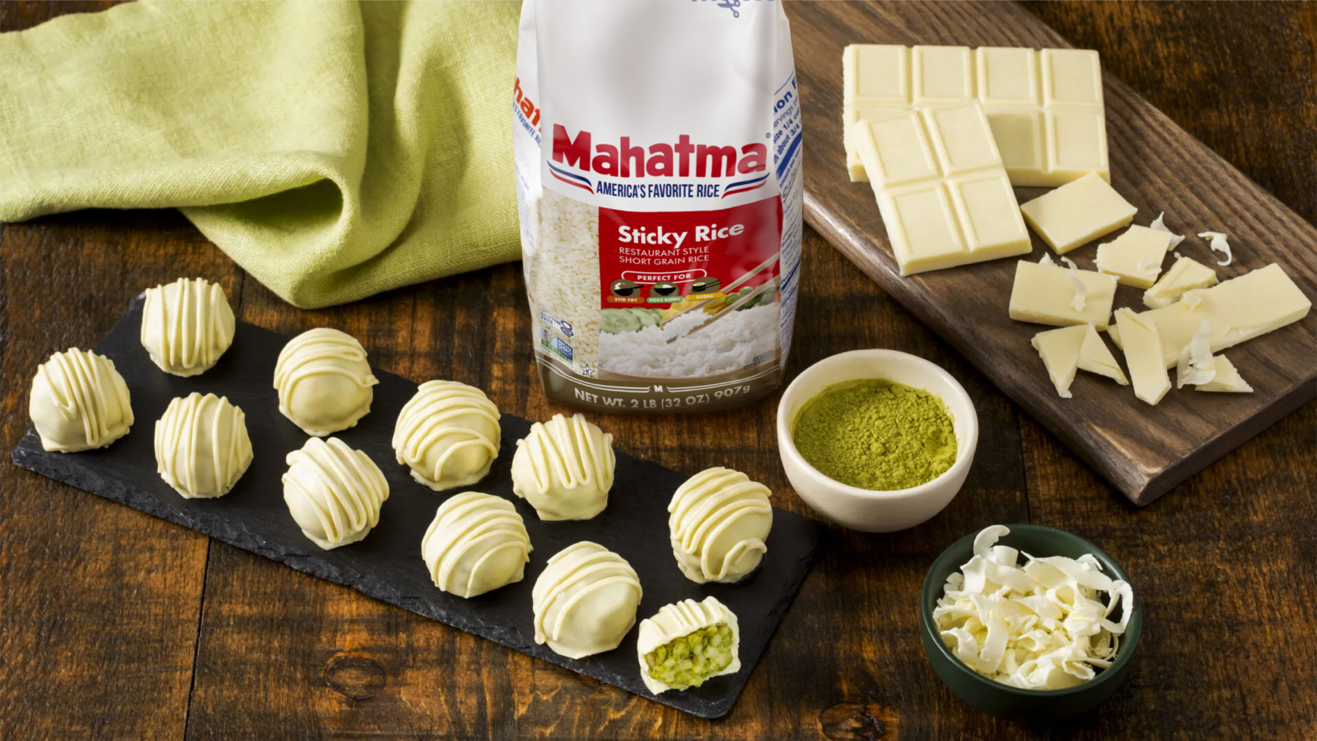 Matcha Green Tea and White Chocolate Rice Truffles