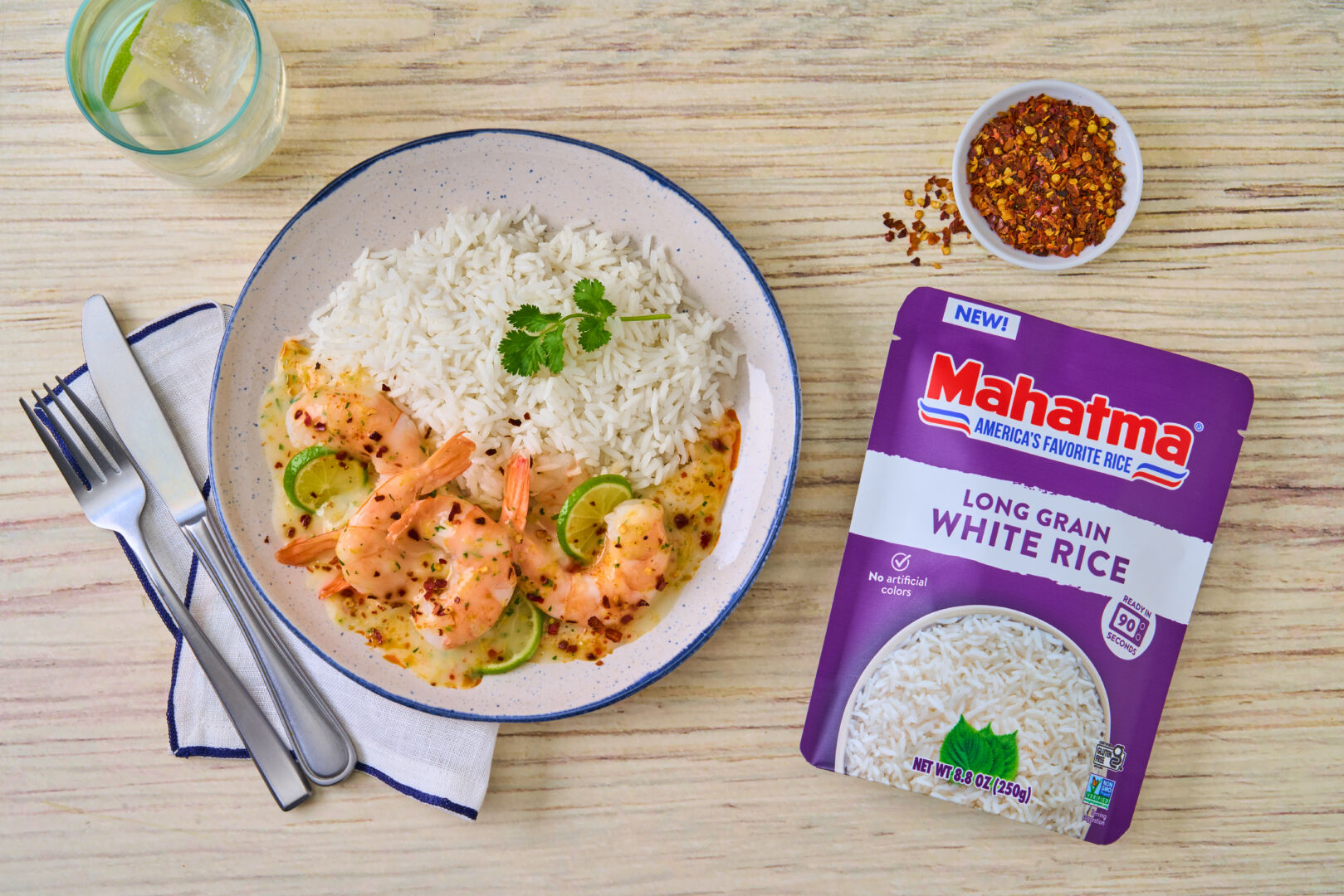 White Rice Bowl with Coconut-Lime Shrimp